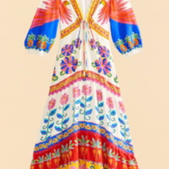 FARM Rio Maxi Dress  with mid sleeve and colorful design! - Picture 1 of 11